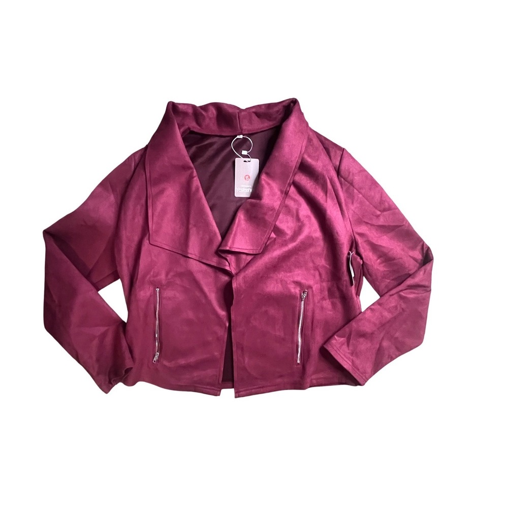 Yesfashion Womens Faux Suede Moto Jacket Burgundy Wine Open Front XL NWT